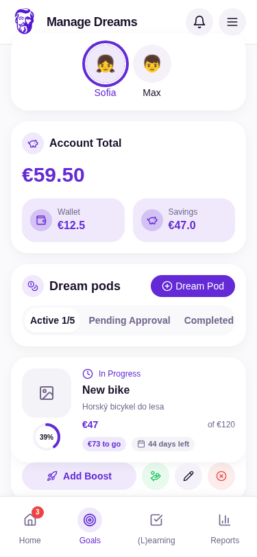 Kids savings goal and allowance tracker in Amos.Kids